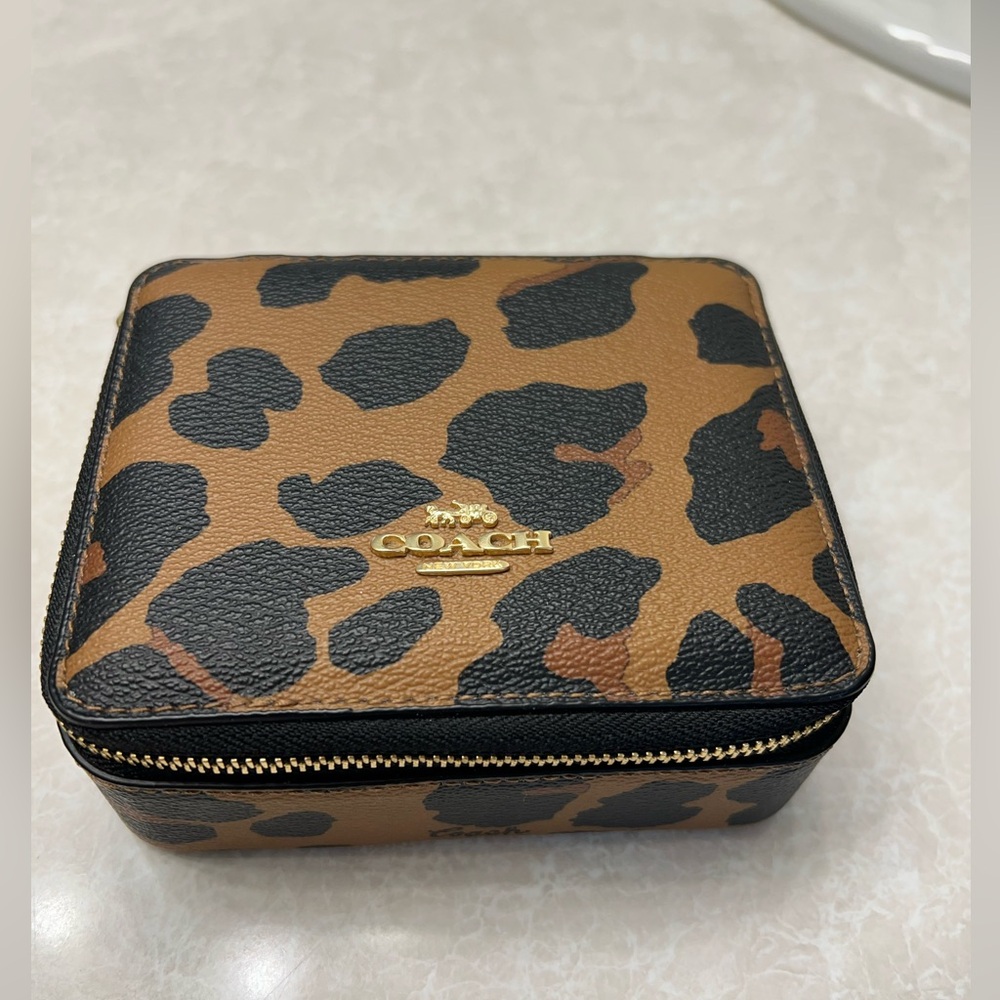 Coach leopard print large jewelry box